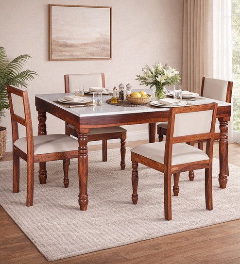 Tipton Sheesham Wood 4 Seater Dining Set in Honey Oak Finish
