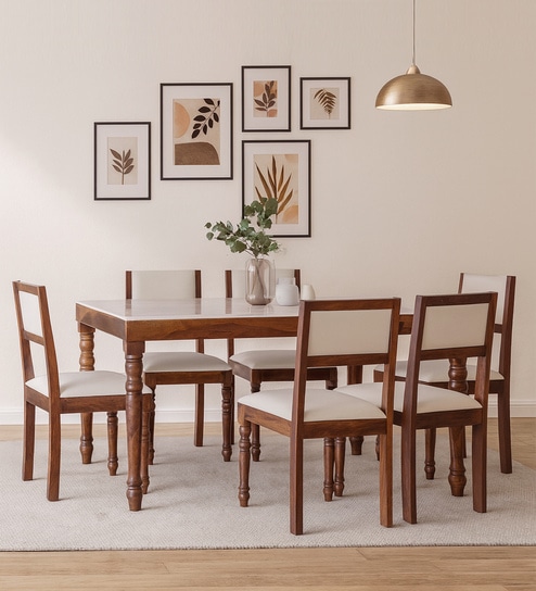 Tipton Sheesham Wood 6 Seater Dining Set in Provincial Teak Finish
