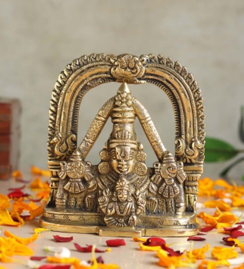 Golden Tirupati Balaji with Lakshmi Brass Idol