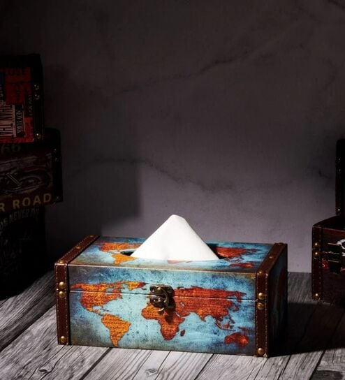 Tissue Box World Map Vintage Decor