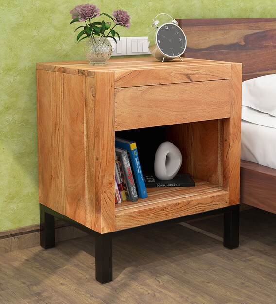Buy Tiber Solid Wood Night Stand in Natural Acacia Finish Woodsworth