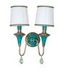Tibetan Nepalese Double Funnel Wall Sconce with Pleated Shades and Green Stonework
