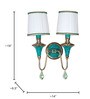 Tibetan Nepalese Double Funnel Wall Sconce with Pleated Shades and Green Stonework