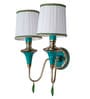 Tibetan Nepalese Double Funnel Wall Sconce with Pleated Shades and Green Stonework