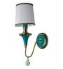 Tibetan Nepalese Single Funnel Wall Sconce with Pleated Shade and Green Stonework