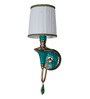 Tibetan Nepalese Single Funnel Wall Sconce with Pleated Shade and Green Stonework