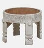 Timila Mango Wood End Table In White Distressed Finish