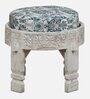 Timila Mango Wood Stool In White Distressed Finish
