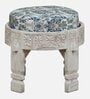 Timila Mango Wood Stool In White Distressed Finish