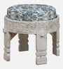 Timila Mango Wood Stool In White Distressed Finish
