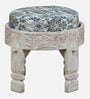 Timila Mango Wood Stool In White Distressed Finish