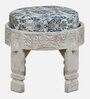 Timila Mango Wood Stool In White Distressed Finish