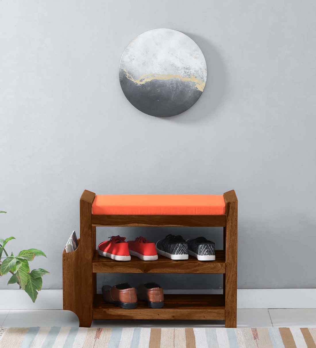 Buy Tobaj Sheesham Wood Shoe Rack With Seating In Scratch Resistant Provincial Teak Finish At