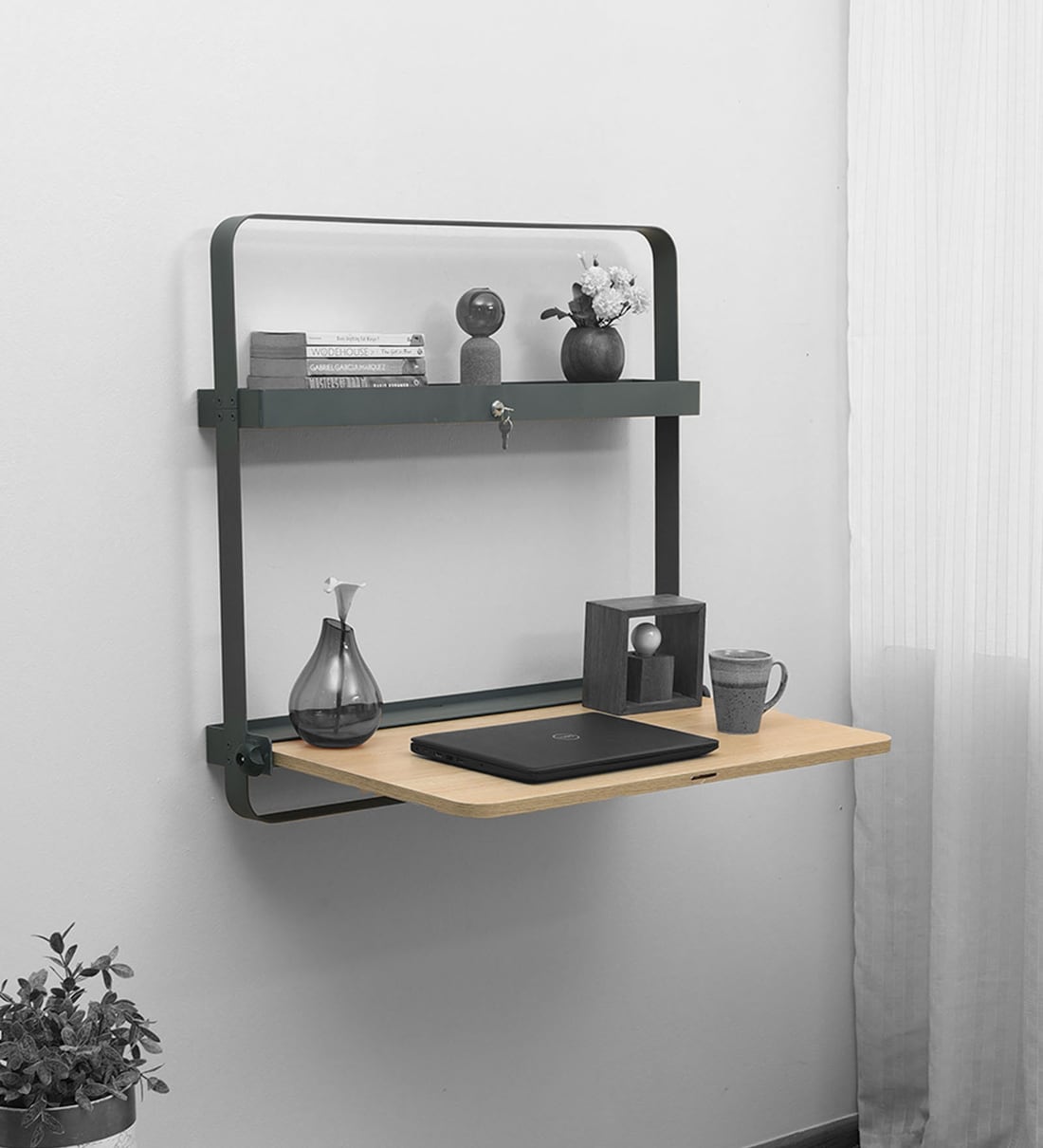 Buy Tokyo Eco Foldable Wall Mounted Study Table in Grey & Light Oakwood