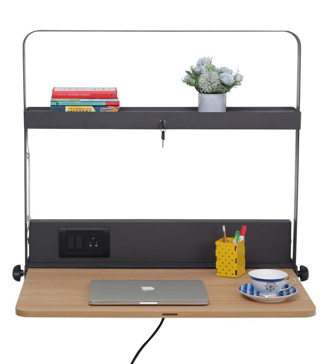 Buy Tokyo Foldable Wall Mounted Study Table in Grey & Light Oakwood