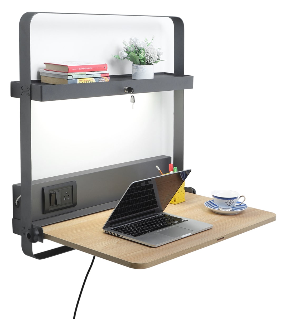 Buy Tokyo Foldable Wall Mounted Study Table in Grey & Light Oakwood