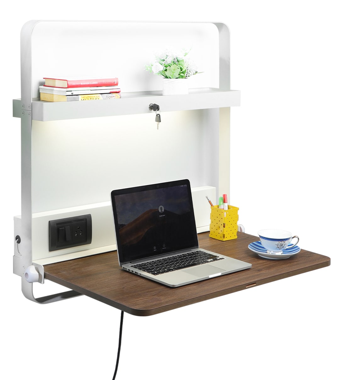 Buy Tokyo Foldable Wall Mounted Study table in White & Dark Oak Finish ...