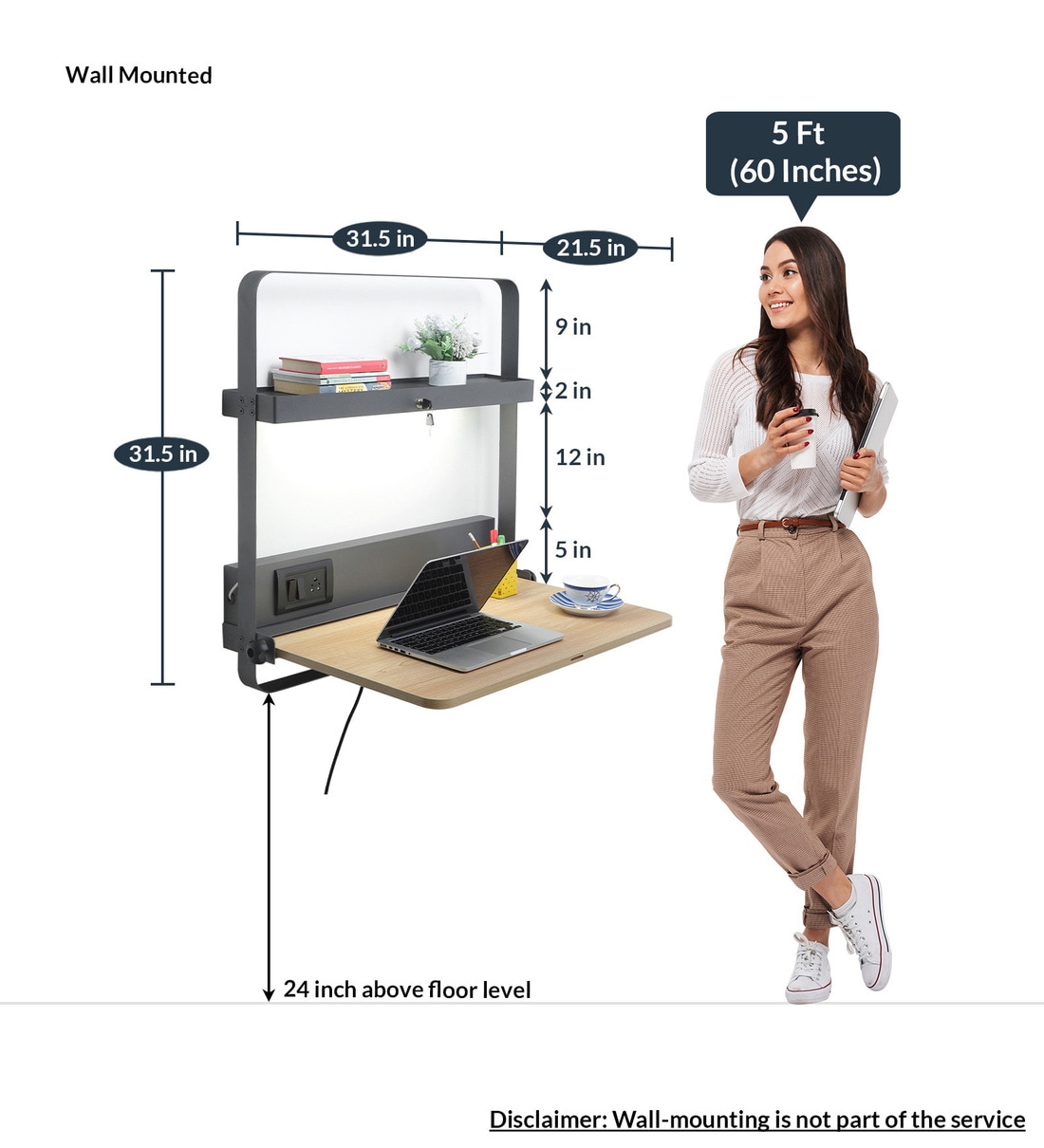 Buy Tokyo Foldable Wall Mounted Study Table in Grey & Light Oakwood Finish by Atmosphere Online
