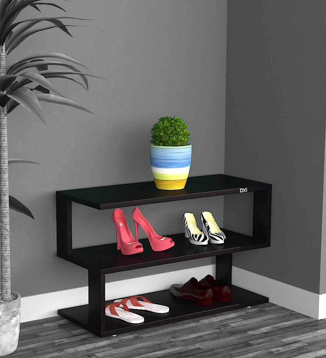 Buy Tomas Open Shoe Rack in Black Finish Online Open Shoe Racks
