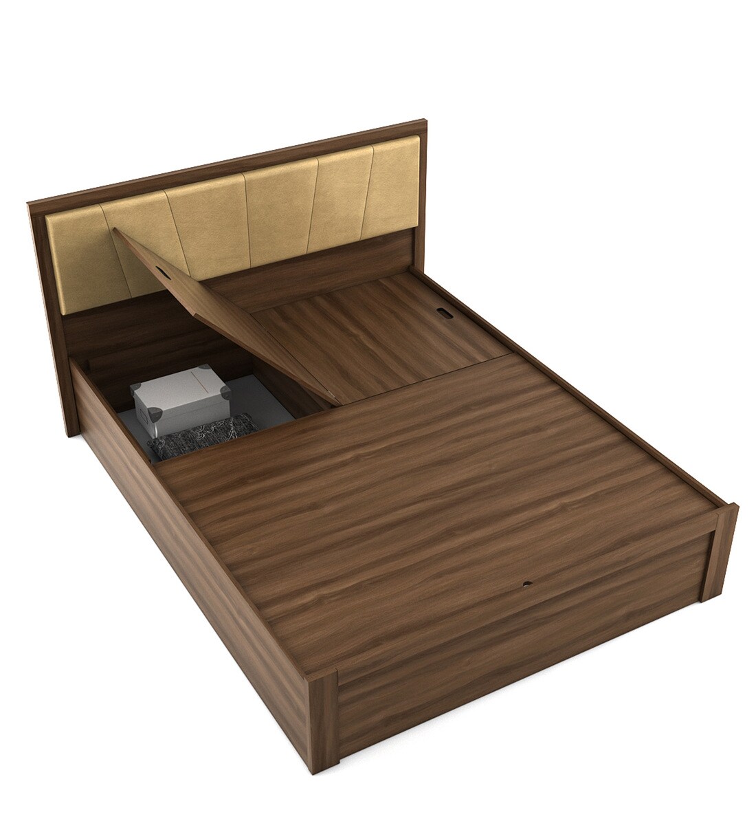 Buy Tomoko Queen Size Bed With Storage In Bronze Walnut Colour By