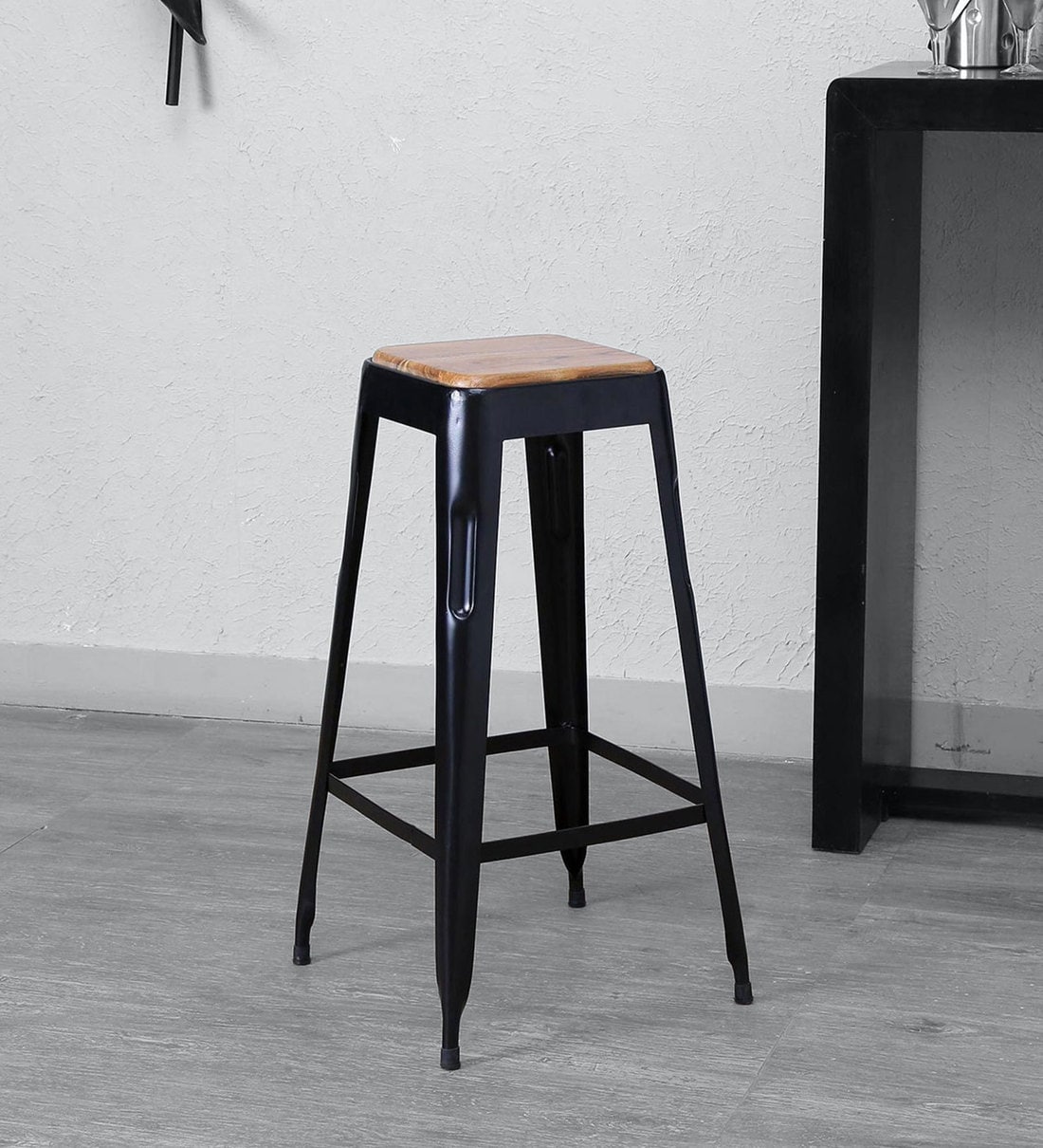 Buy Tosh Bar Stool In Black Colour By Bohemiana Online - Industrial Bar