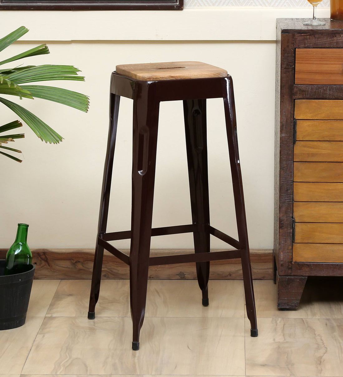 Buy Tosh Bar Stool in Brown Colour Bohemiana By Pepperfry Online Industrial Bar Stools Bar
