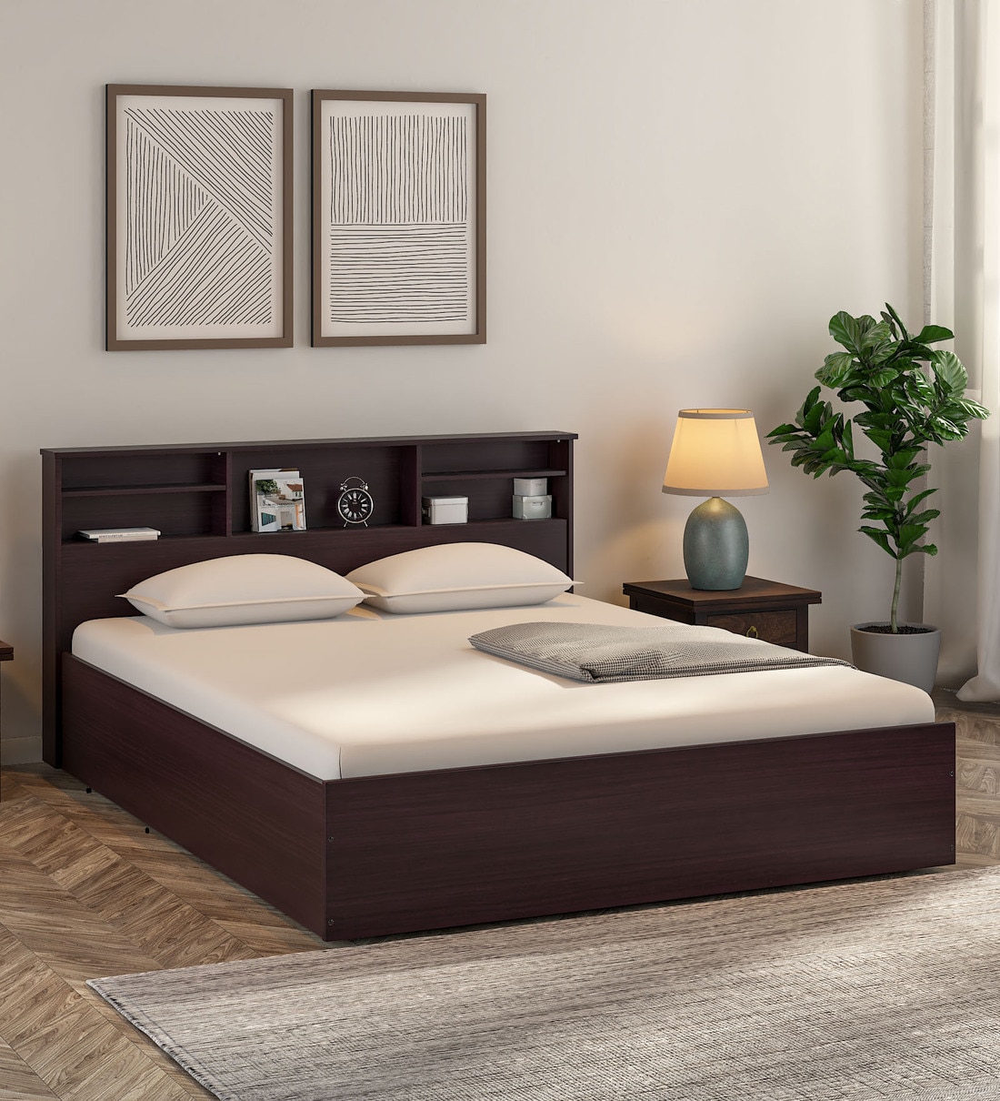 Buy Toya Queen Size Bed in Walnut Finish with Drawer Storage at 29 OFF