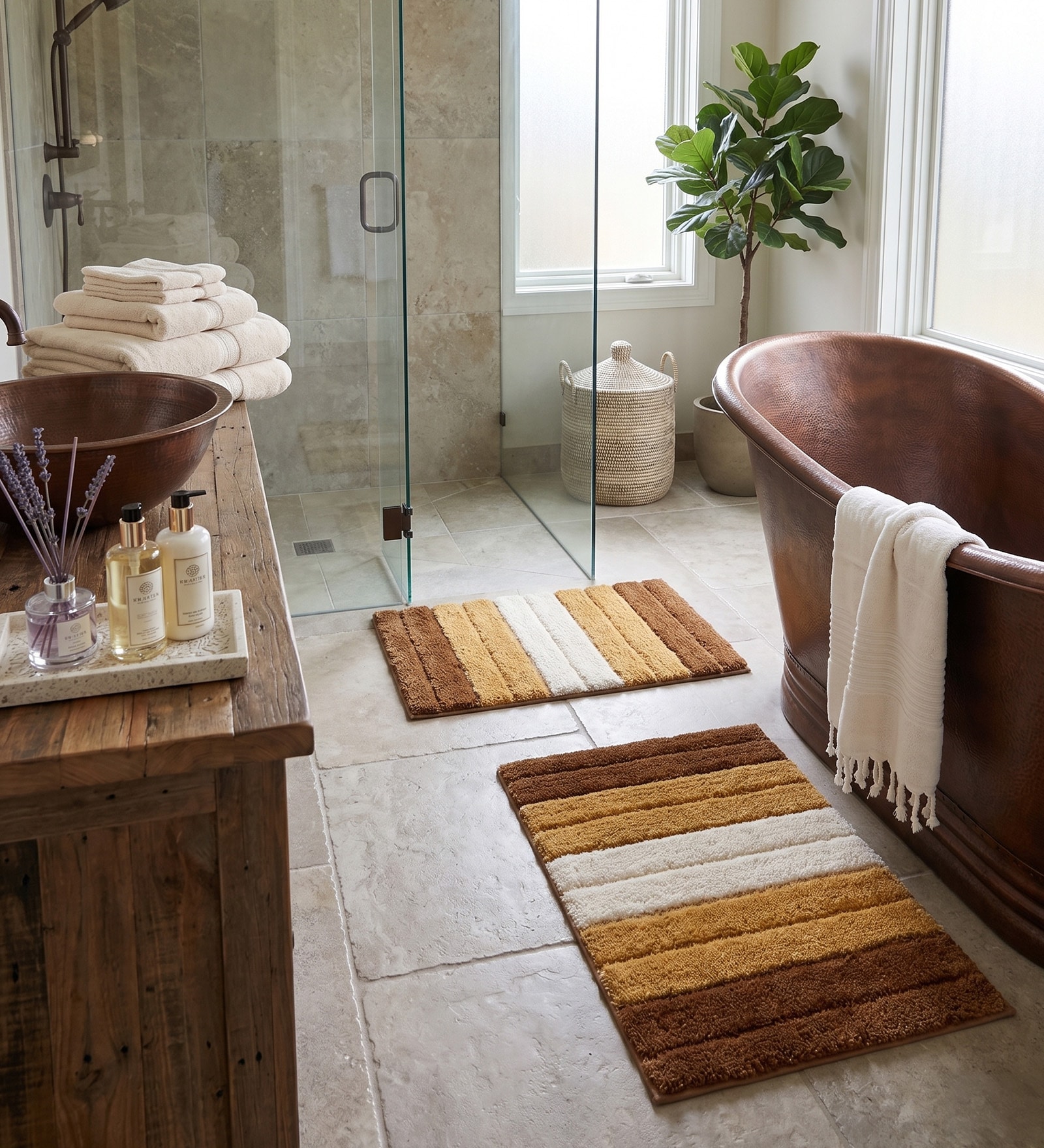 Tobacco Microfiber 16x24 Inches Lightweight Bath Mat Set Of 2