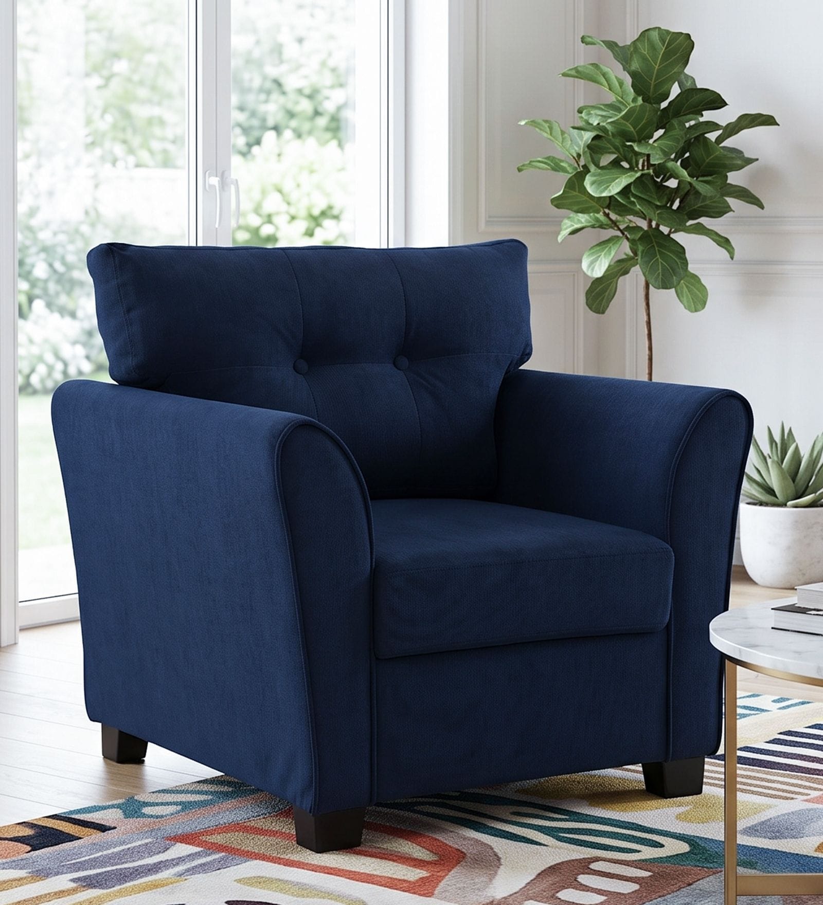 Tochi Fabric 1 Seater Sofa In Blue Colour