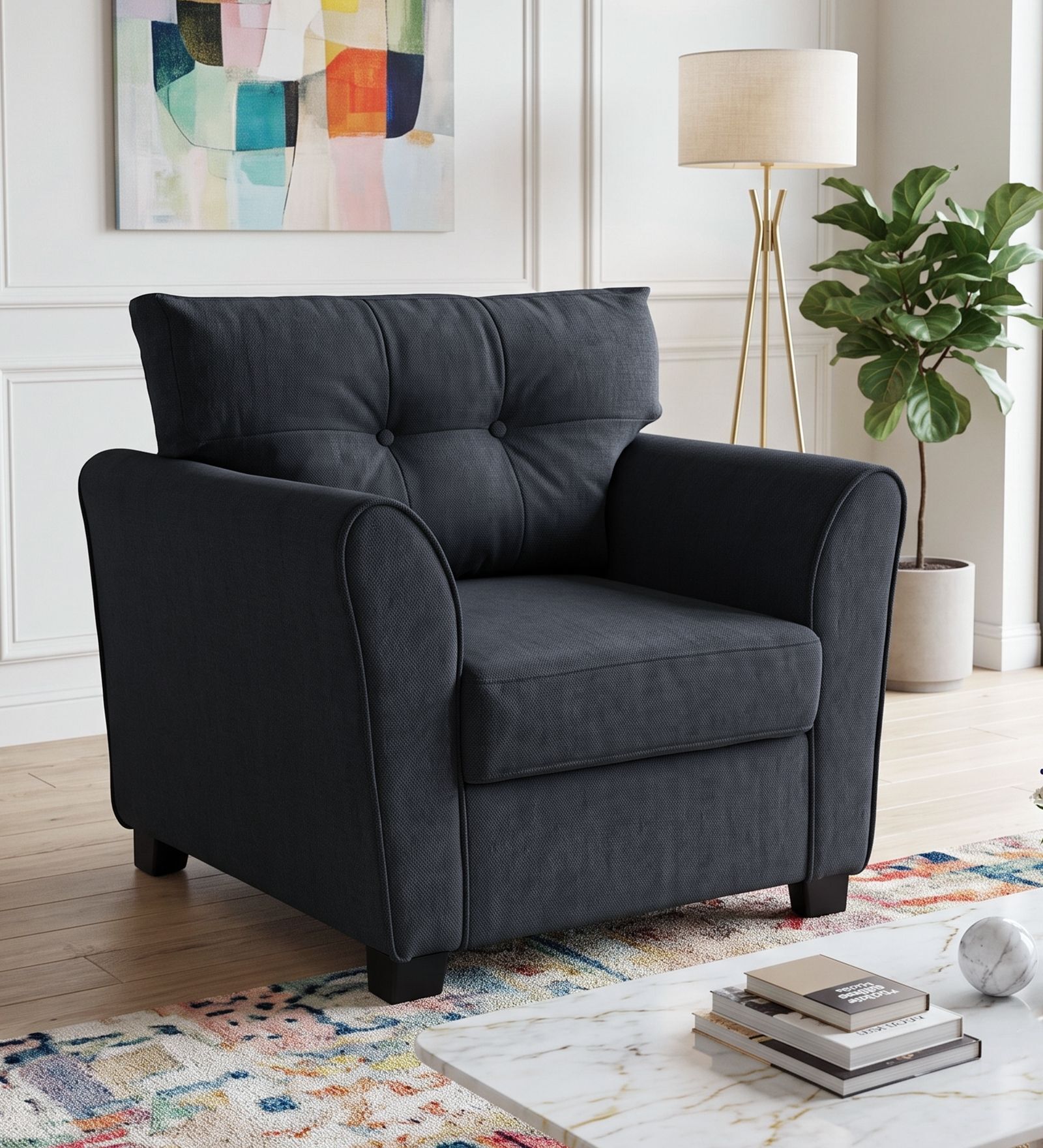 Tochi Fabric 1 Seater Sofa In Grey Colour