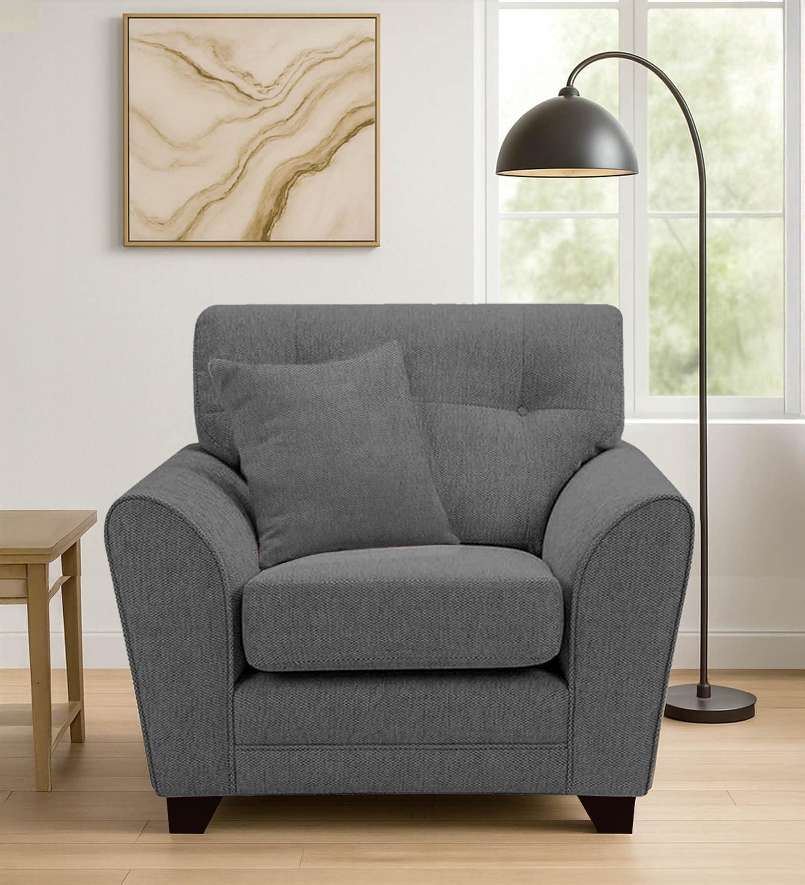 Tochi Fabric 1 Seater Sofa In Grey Colour