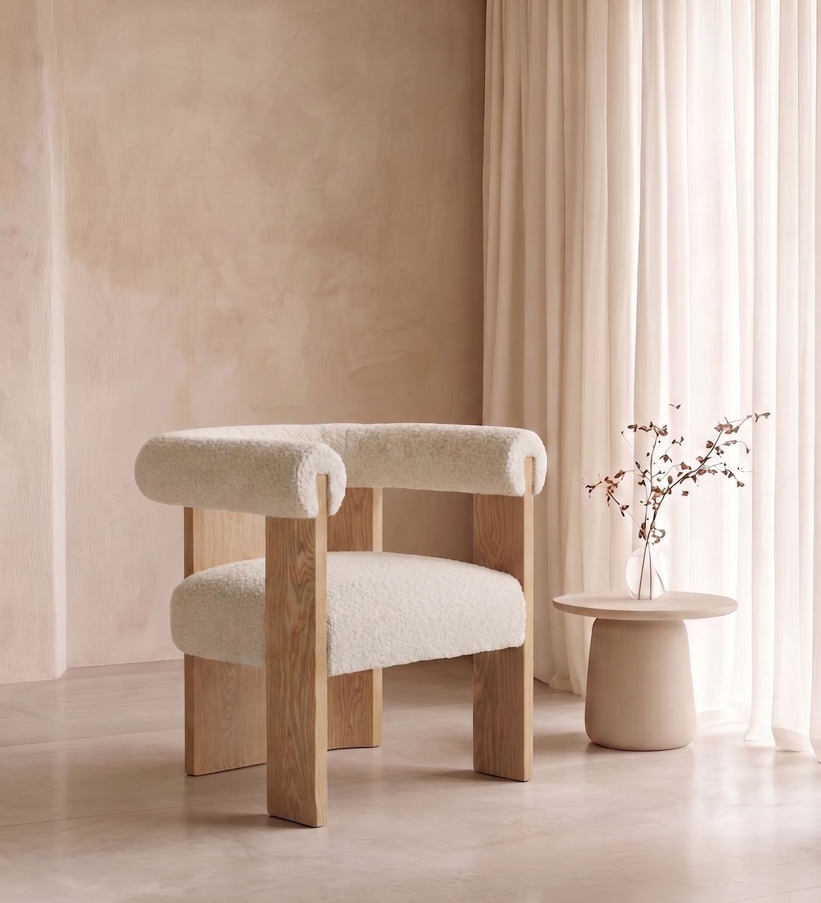 Toervyn Sculpt Lounge Chair In Ivory Colour