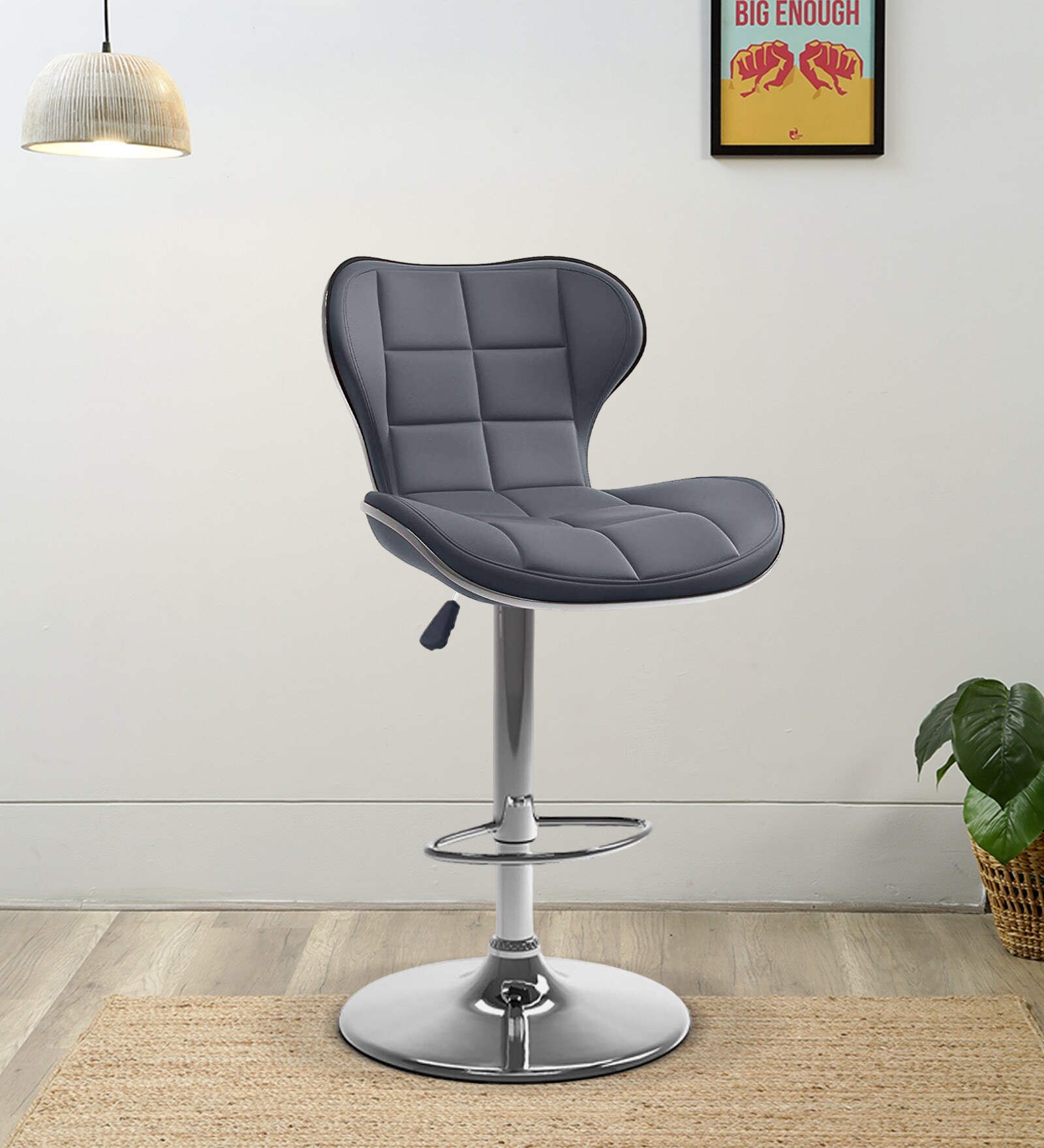 Buy Tokyo Leatherette Bar Stool In Grey Colour With Swivel at 4 OFF by