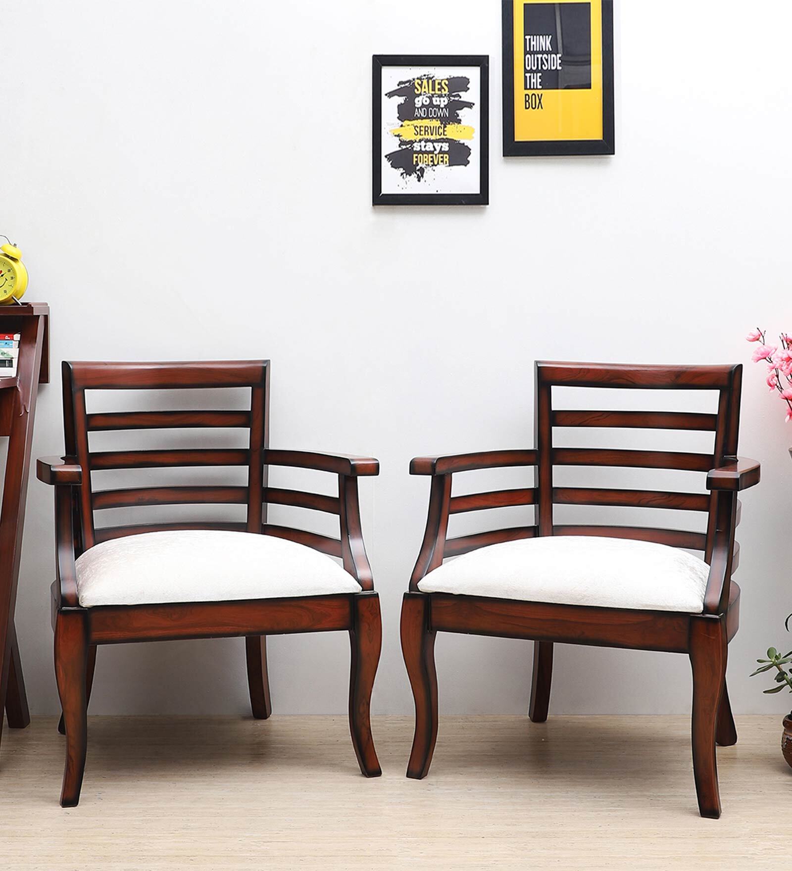 Toledo Solid Wood Arm Chairs in Brown Colour (Set Of 2)