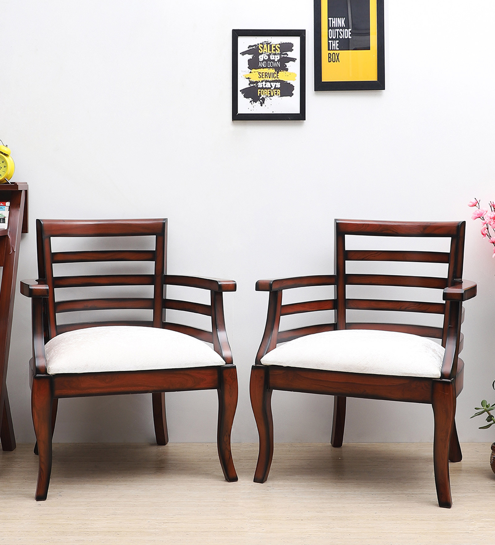 Toledo Solid Wood Arm Chairs in Brown Walnut Finish Set Of 2