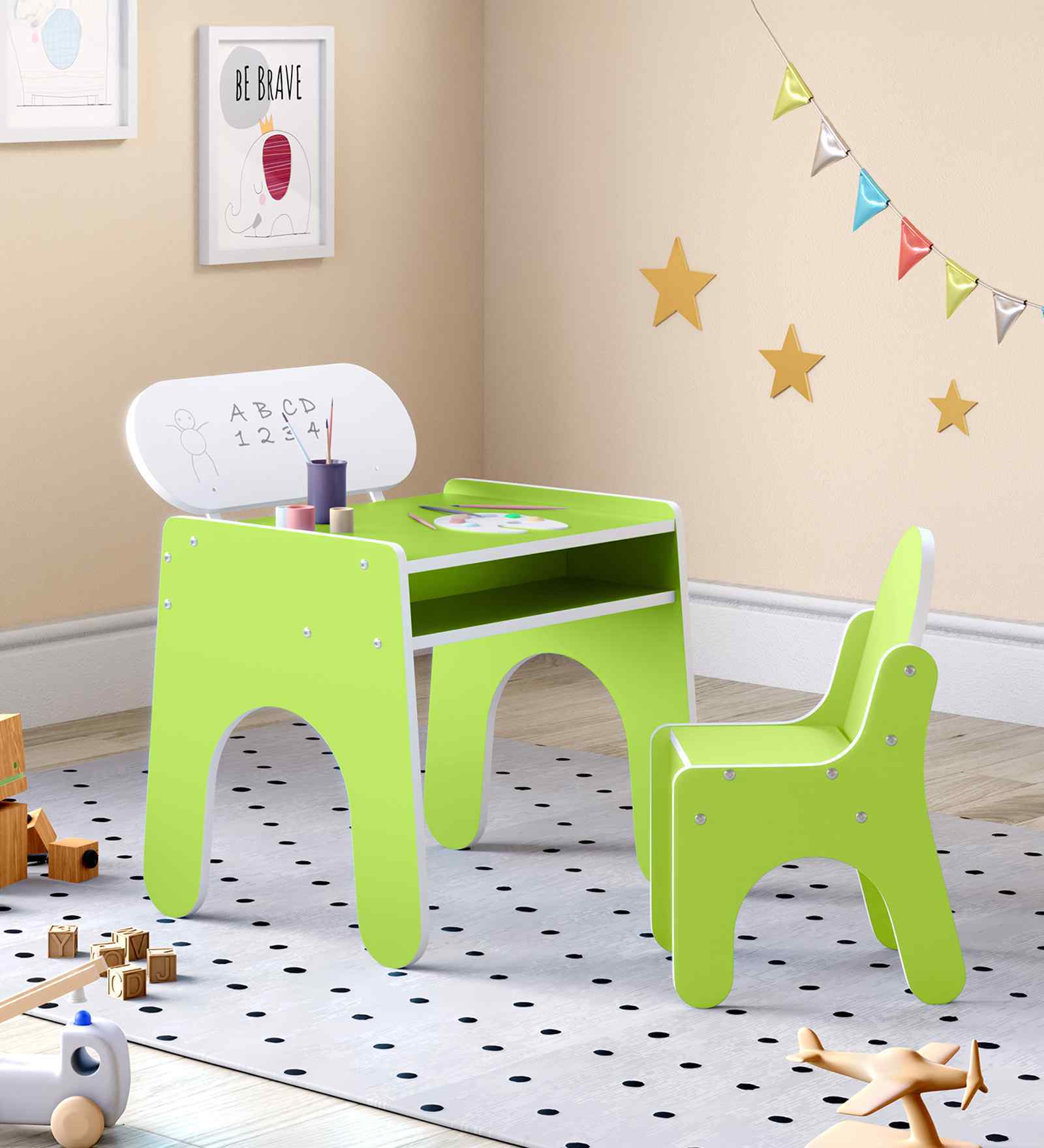 Tom Kids Activity Table & Chair Set In Green Finish