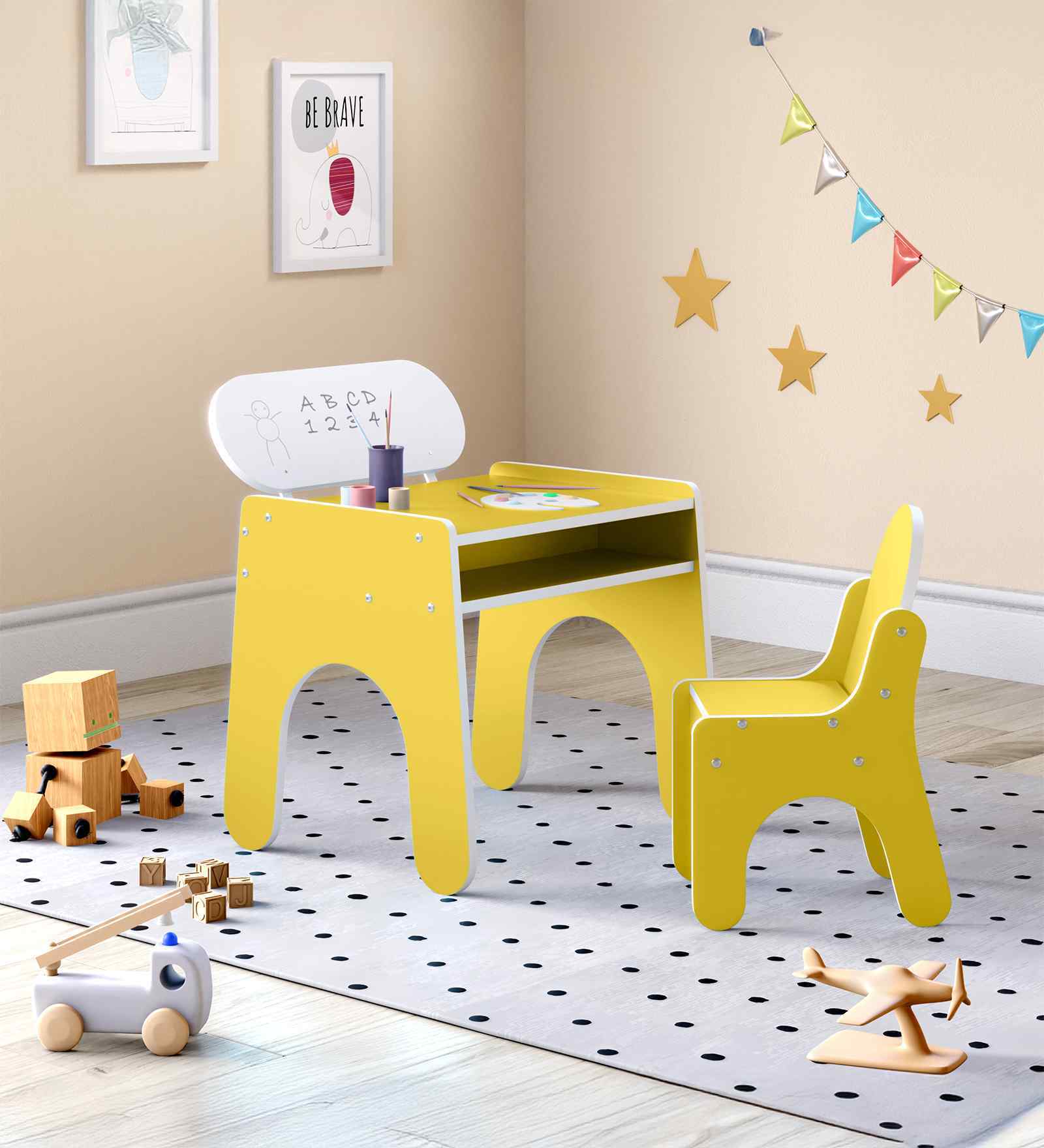 Tom Kids Activity Table & Chair Set In Yellow Finish