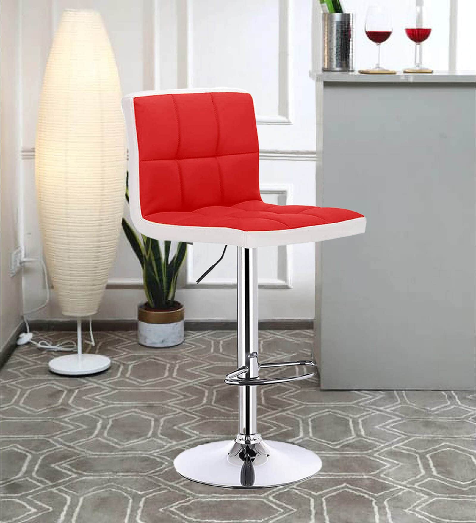 Tony Full Back Bar Stool In Red & White Colour