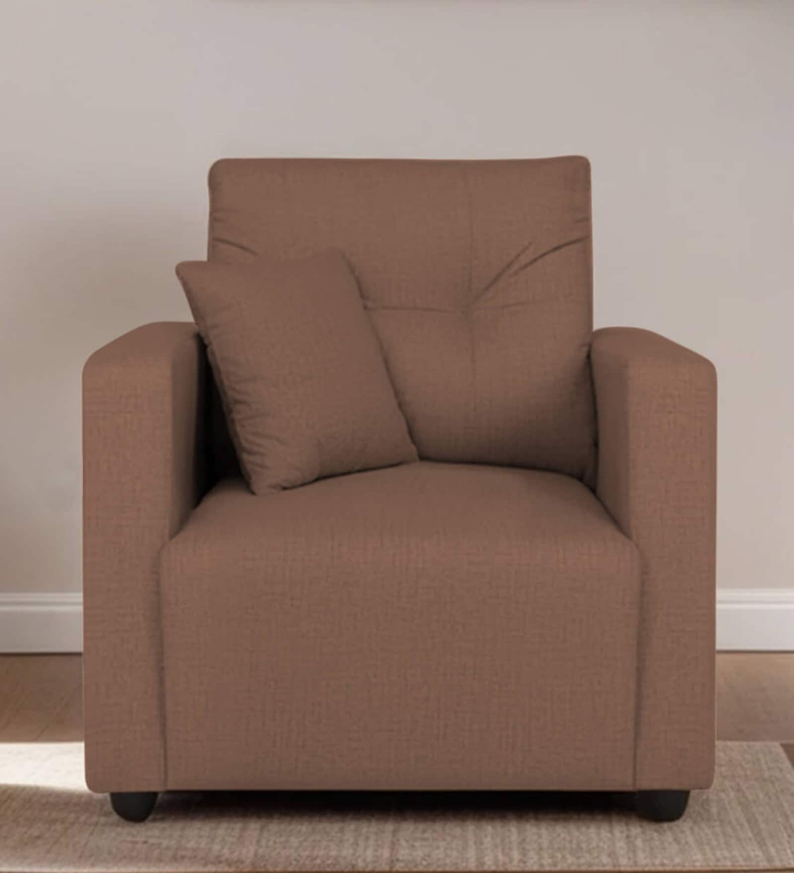 Topaz Fabric 1 Seater Sofa In Husk Brown Colour