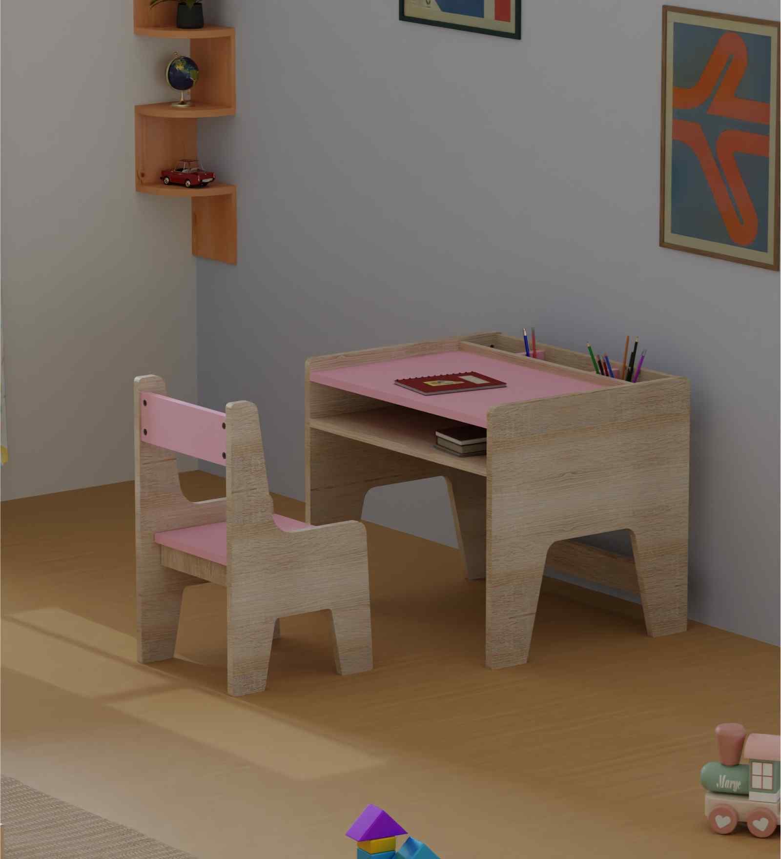 Topolino Toddler Activity Table & Chair in Oak and Pink Colour