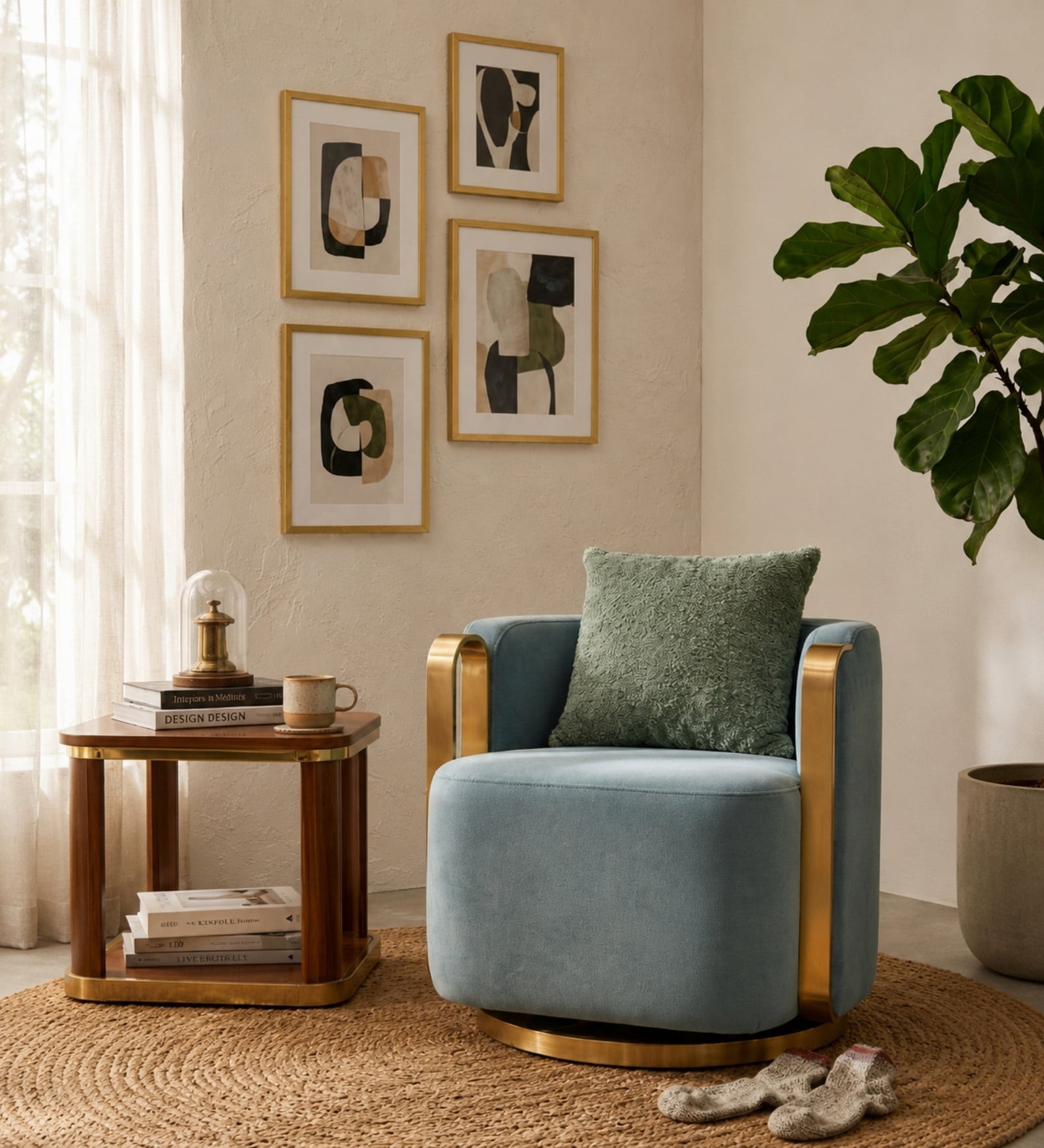 Blue Tori Upholstery Swivel Chair In Sapphire Blue Colour