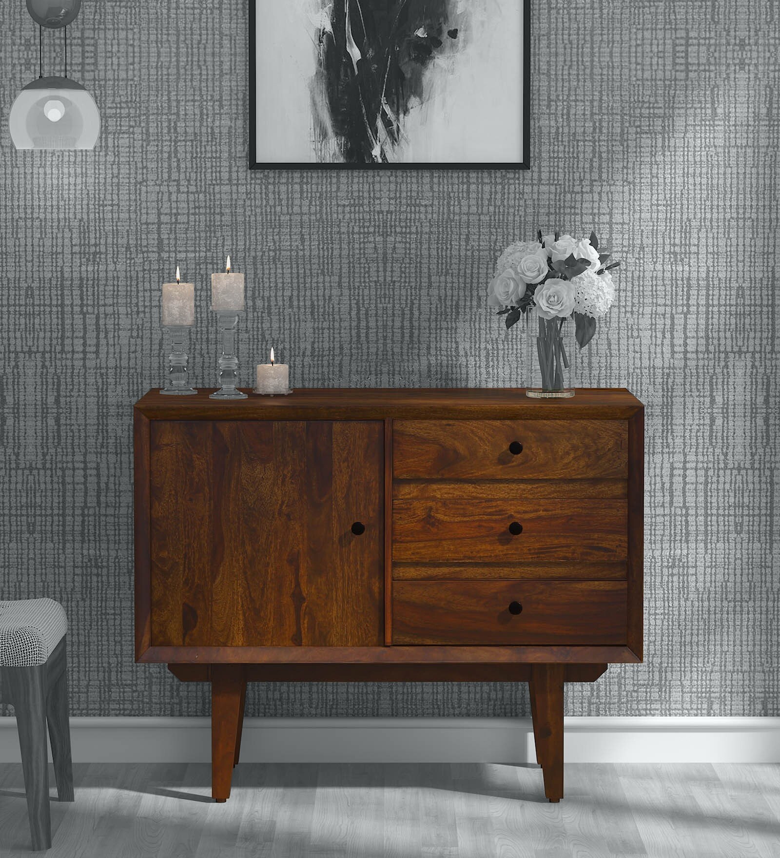 Torino Sheesham Wood Cabinet in Provincial Teak Finish