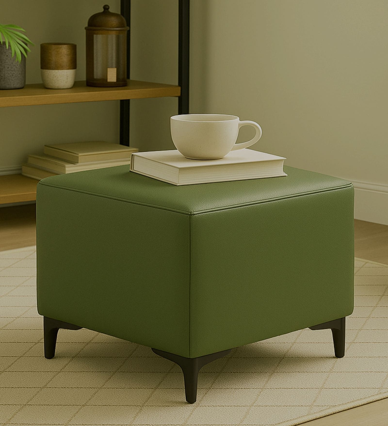Tornado Leatherette Pouffe In Deepsage PU Colour