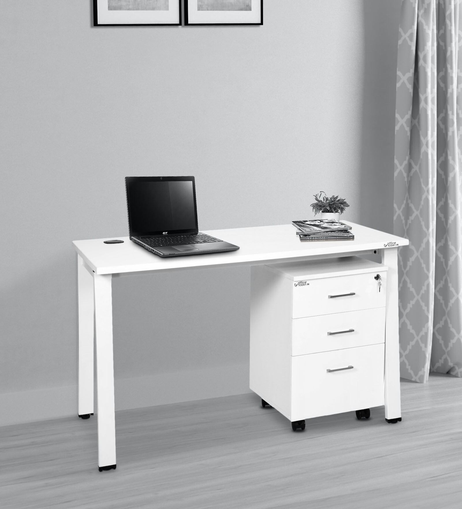 Toronto Study Table with Pedestal in White Colour
