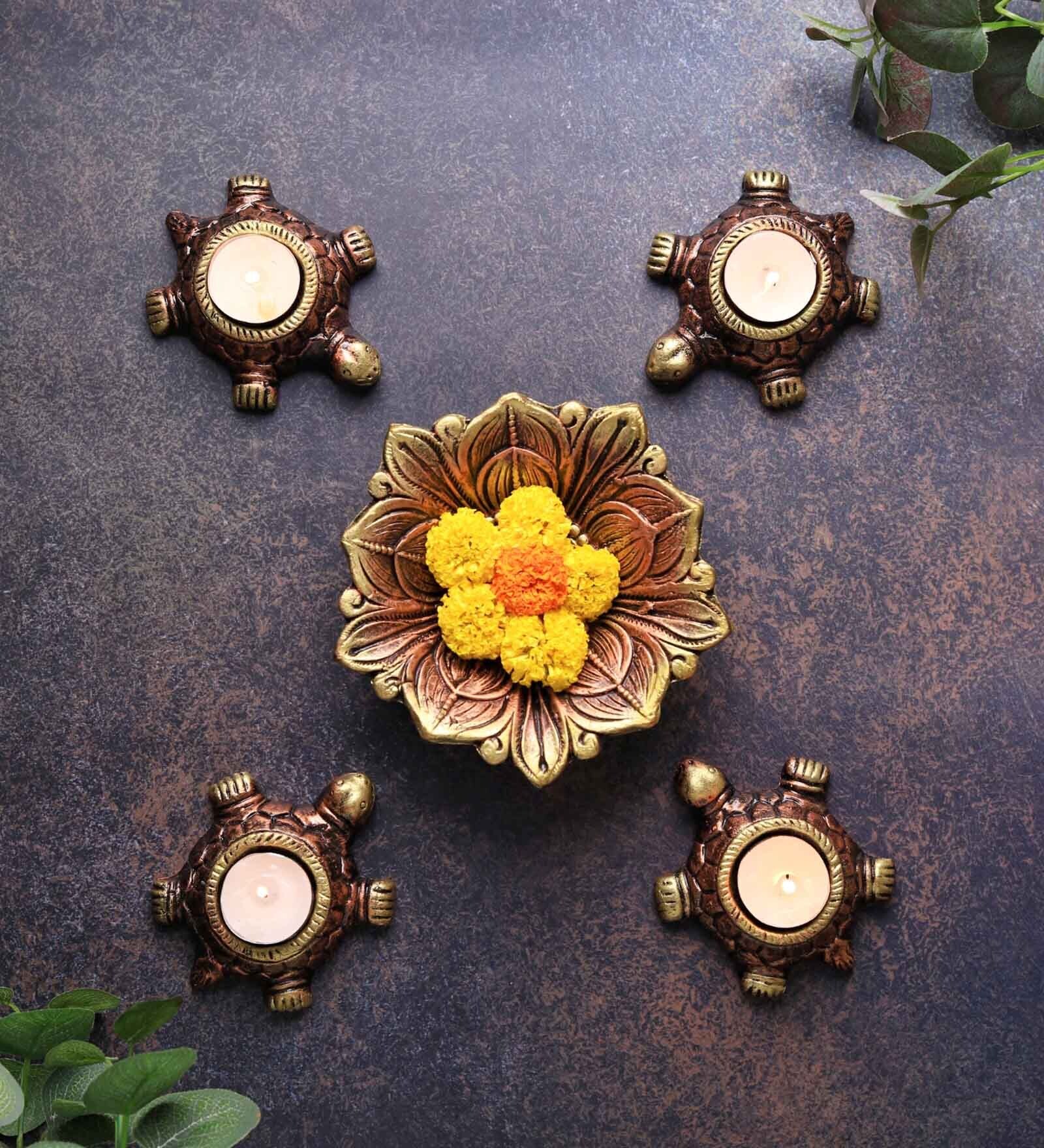 Tortoise Terracotta Gold Tea Light Holder (Pack Of 4)