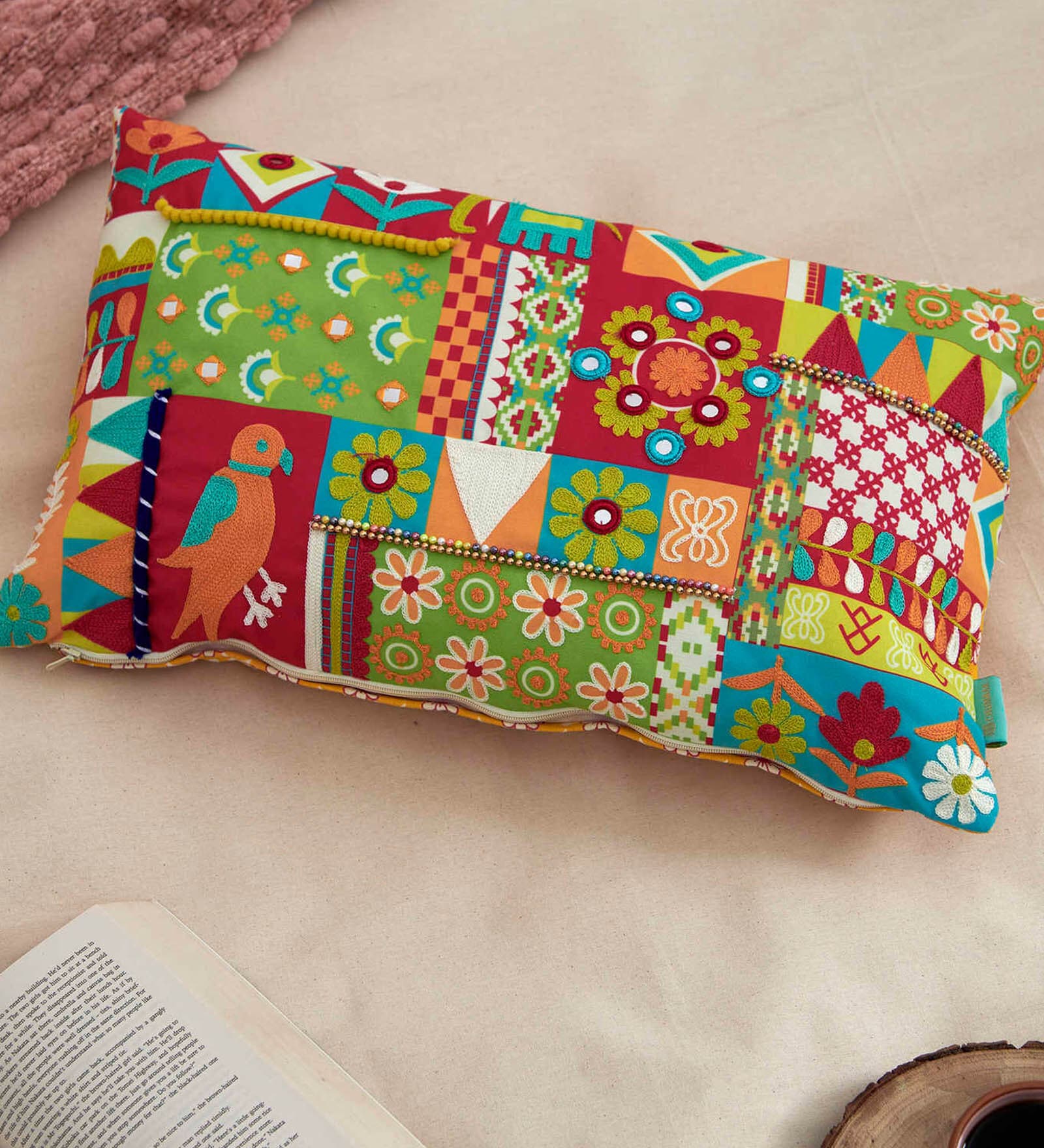 Green Abstract Cotton 11 x 19 Inches Cushion Cover