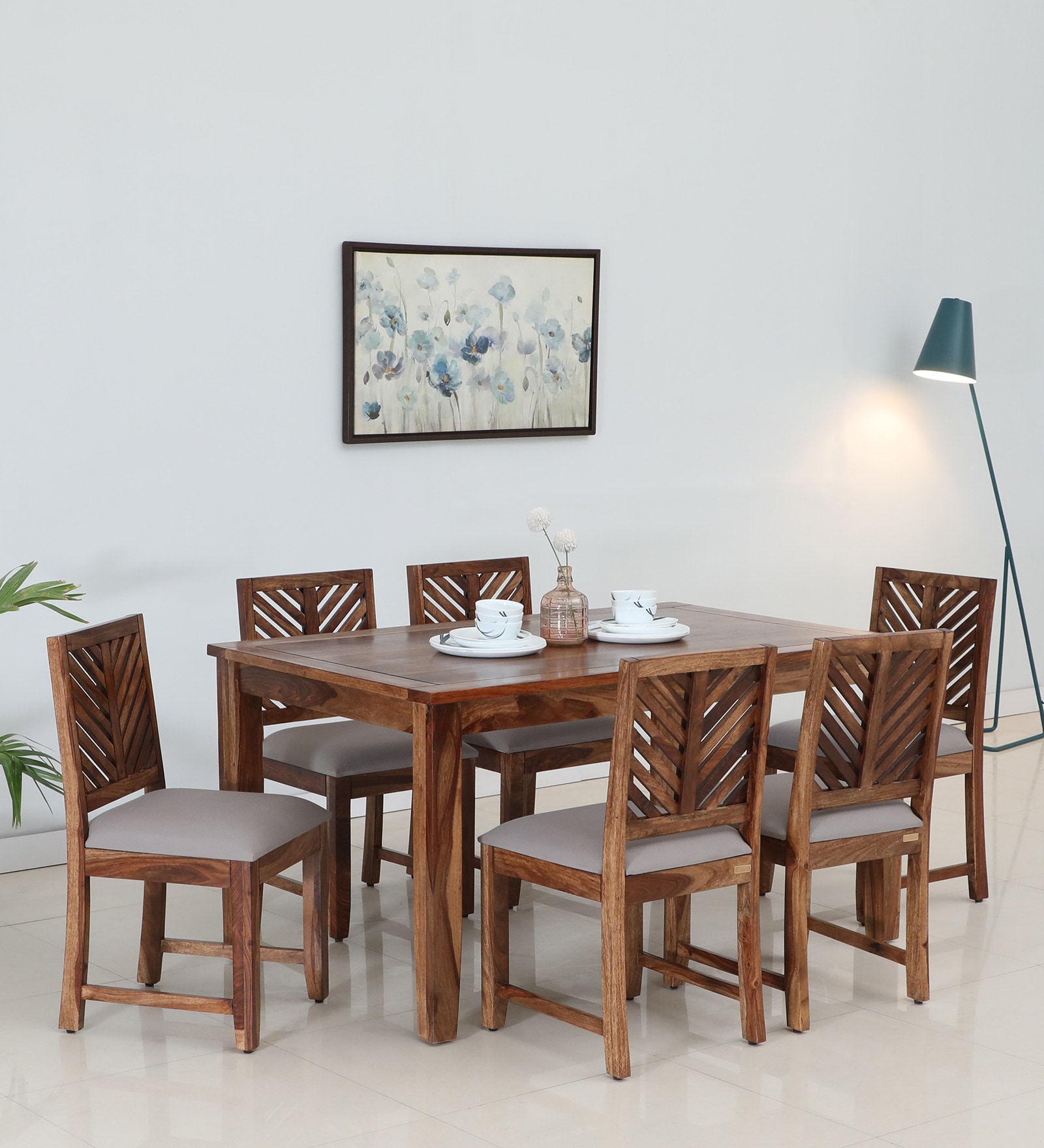 Tourconing Sheesham Wood 6 Seater Dining Set In Rustic Teak Finish