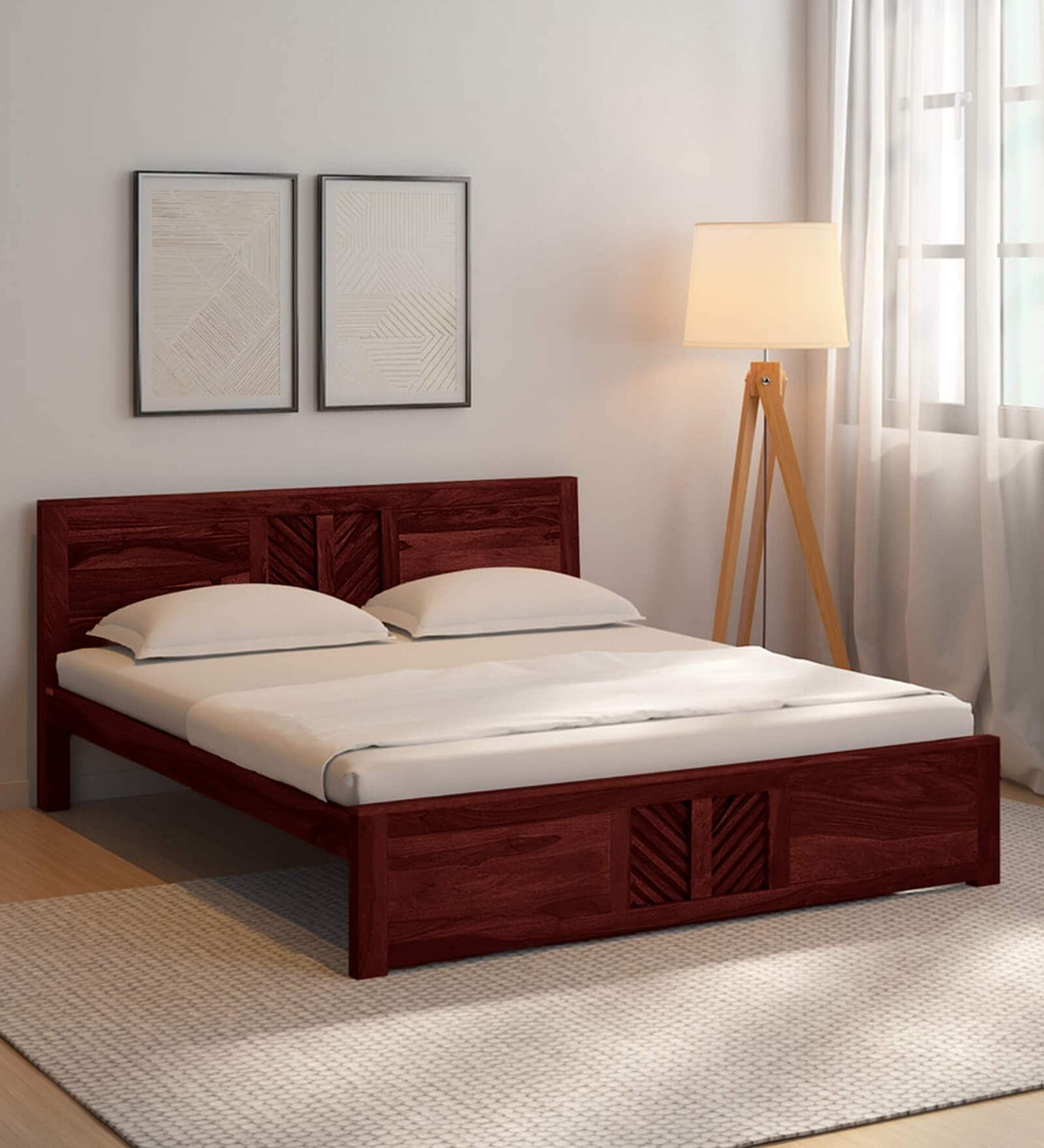 Tourconing Sheesham Wood King Size Bed In Honey Oak Finish