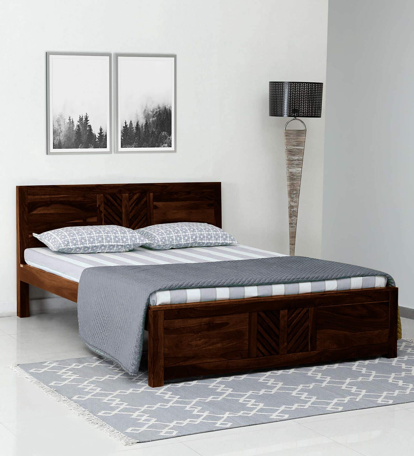 Tourconing Sheesham Wood Queen Size Bed In Provincial Teak Finish