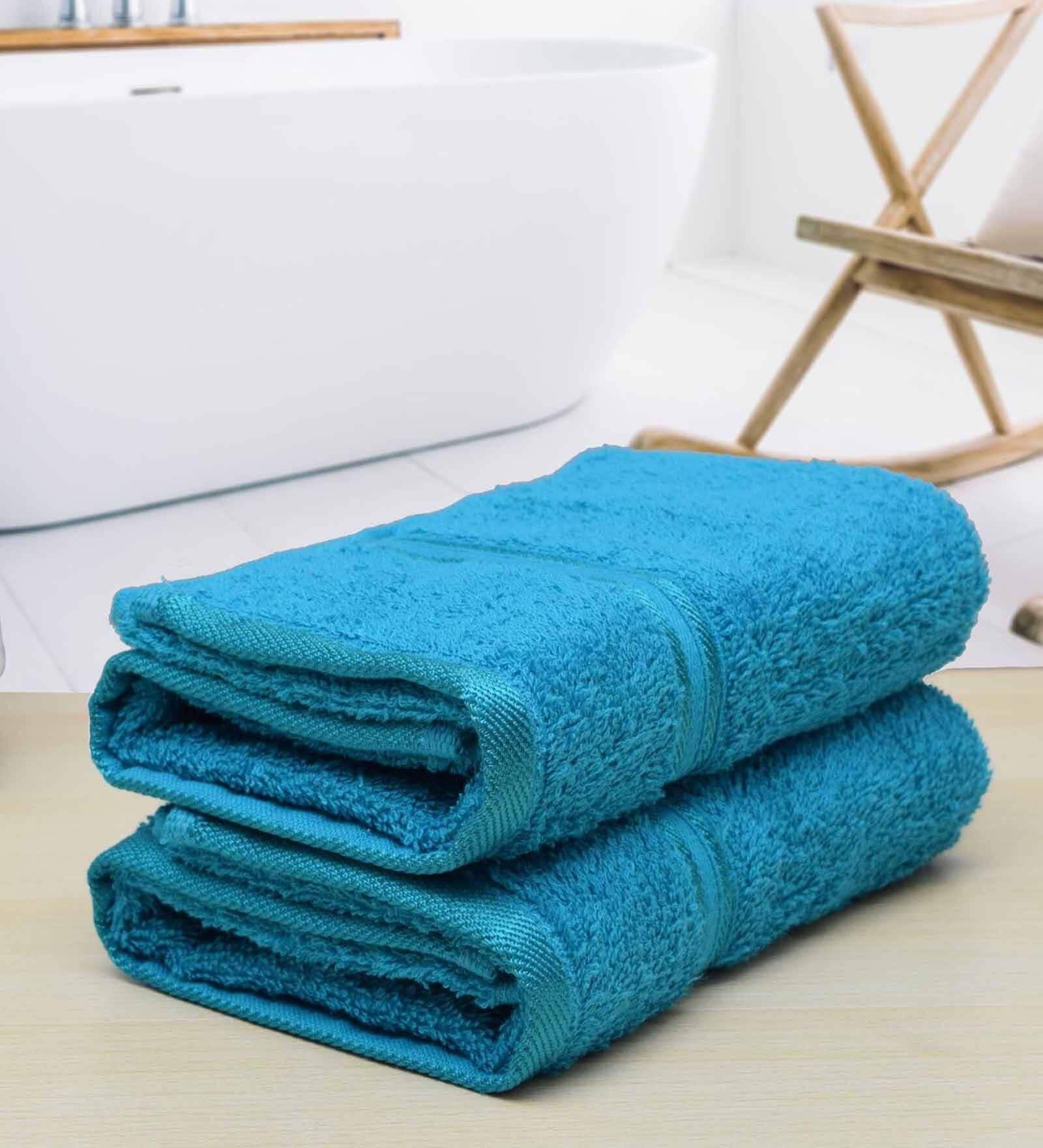 Turquoise Blue Solid 500 GSM Cotton Hand Towels (Set of 2)